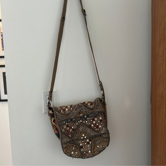 FREE PEOPLE Embroidered Tan and Multicolor Crossbody Bag - Picture 6 of 7